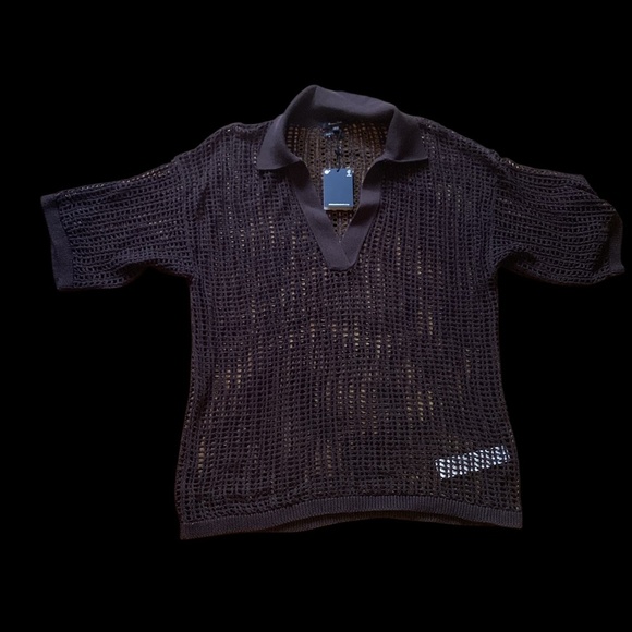 NWT Massimo Dutti Crochet-Style Polo Brown Size Medium - Picture 11 of 12